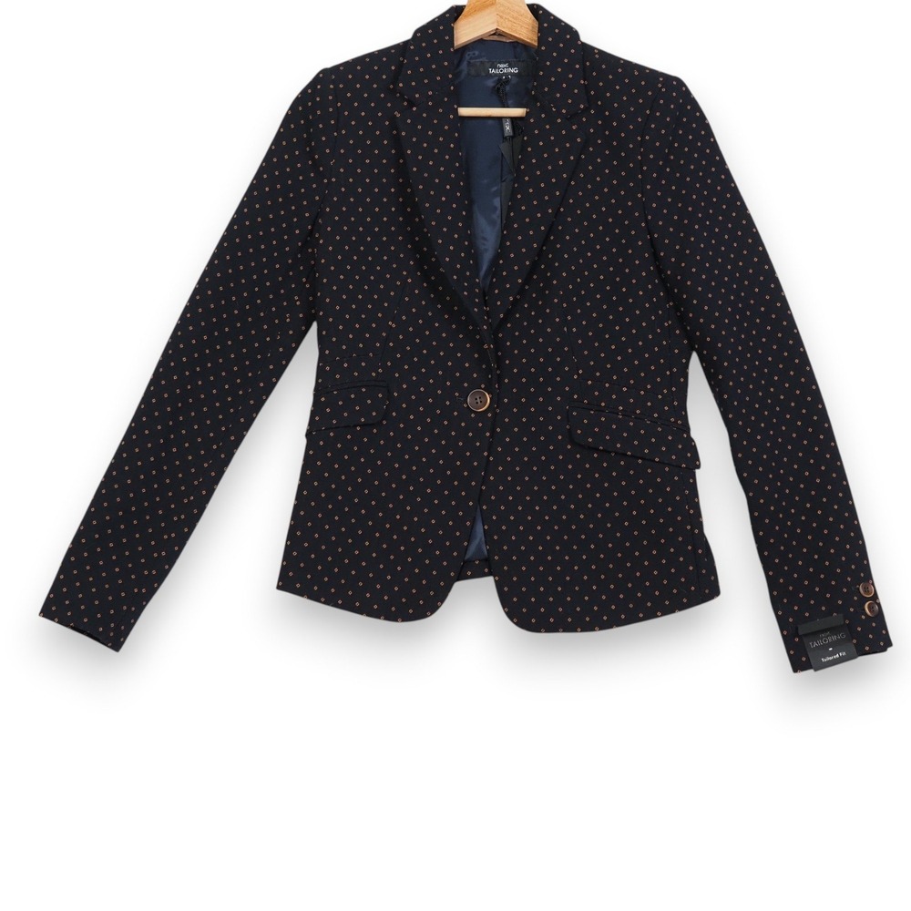 Next Tailoring Womens Tailored Blazer 6 Navy Micro Dot Office Career Preppy NWT